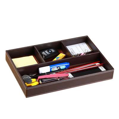 Flat 4-Slot Small PU Leather Drawer Tray Desk Stationery Sundries Gadget Organiers Storage Box Business Card Holder