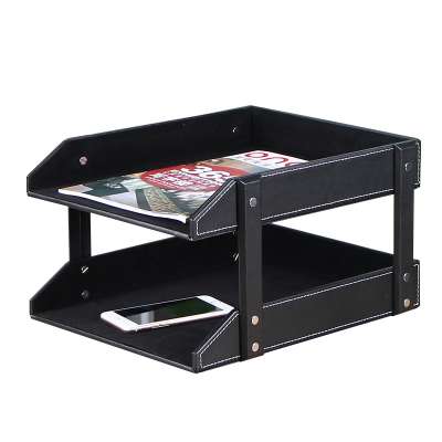 New Arrival Leather 3 Tier File Filing Trays For Desk Organizer