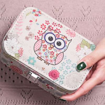 PU leather ring jewelry organizer box various cartoon design package box rectangular printed jewelry storage box